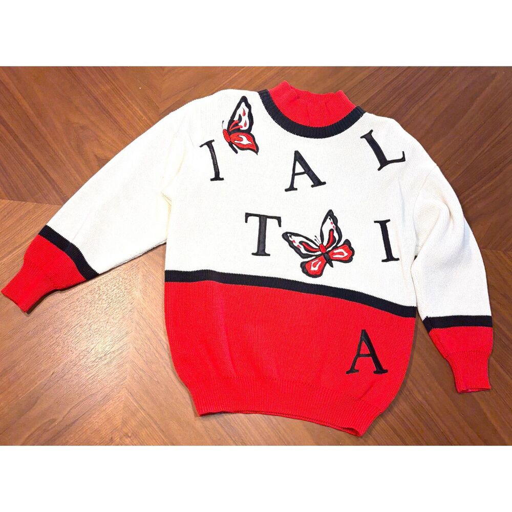VTG 90’s Alexis Italia Sweater Butterfly ITALIA Detail  Mock Neck Size S - Picture 4 of 5